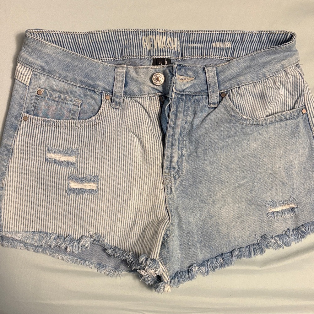 Rewash Striped Light Blue Jean Shorts